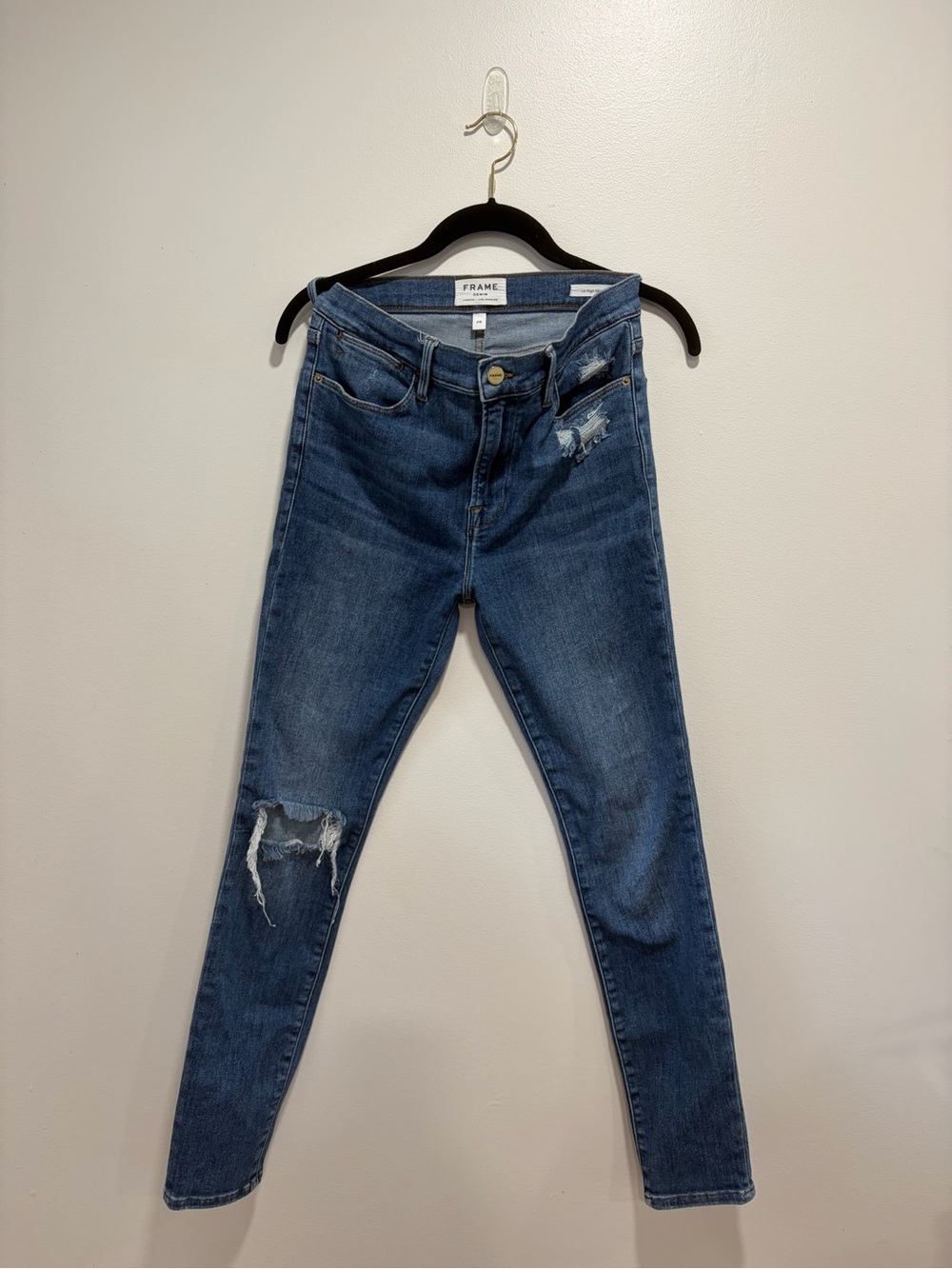 Frame Denim Women's Distressed Slim Jeans in Dark Blue
#0109